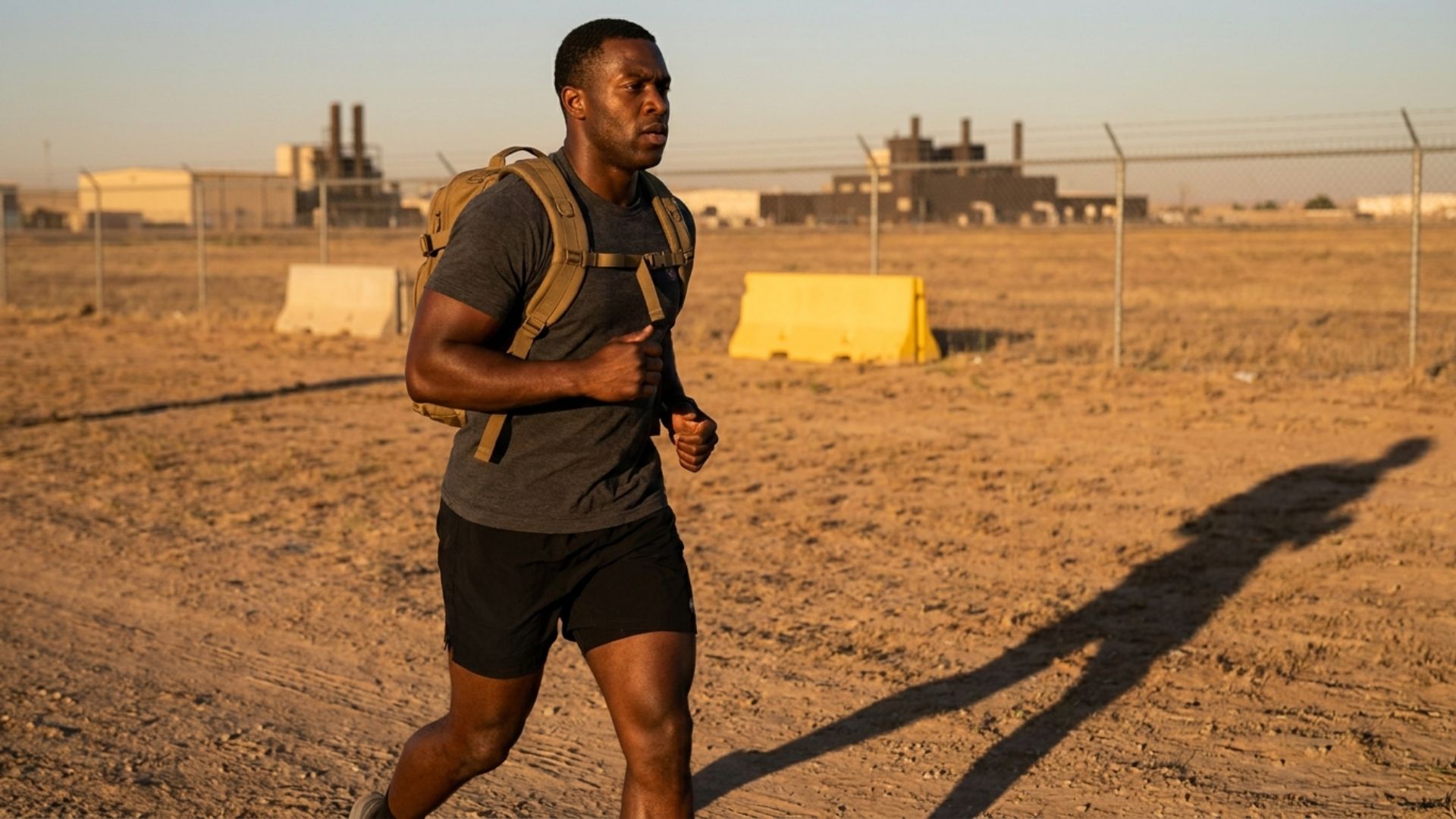 Man demonstrating the benefits of rucking by walking outdoors with a weighted backpack to build strength, endurance, and stamina.