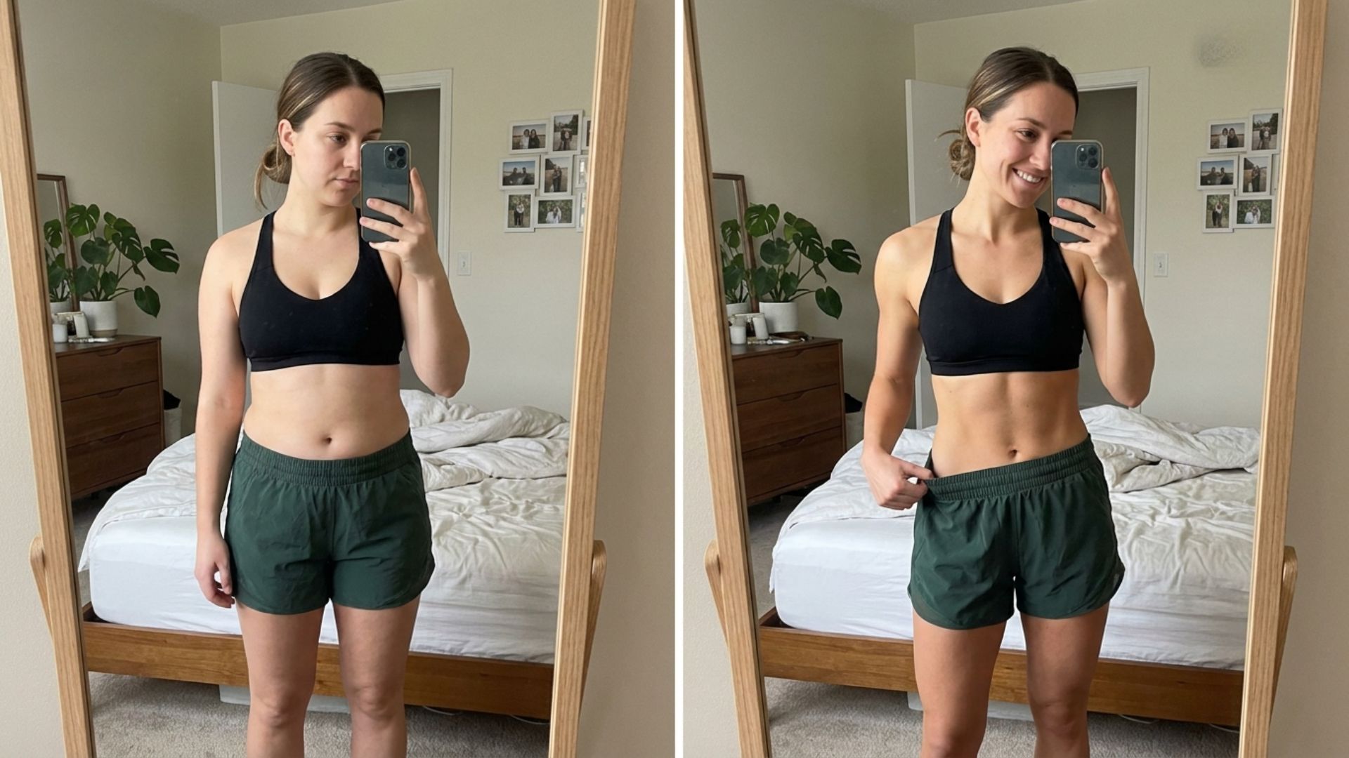 Before and after paleo weight loss transformation showing improved fitness, lean muscle tone, and body changes from healthy eating.