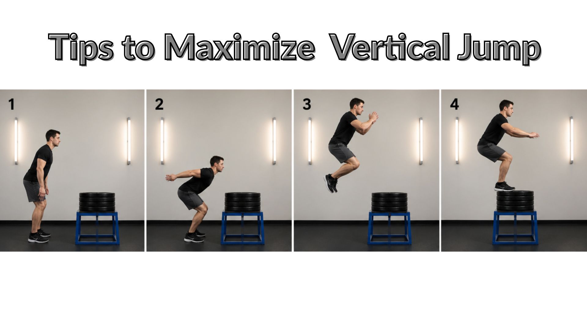 Step-by-step guide on how to improve vertical jump with box jump technique, explosive movement, and proper landing form.